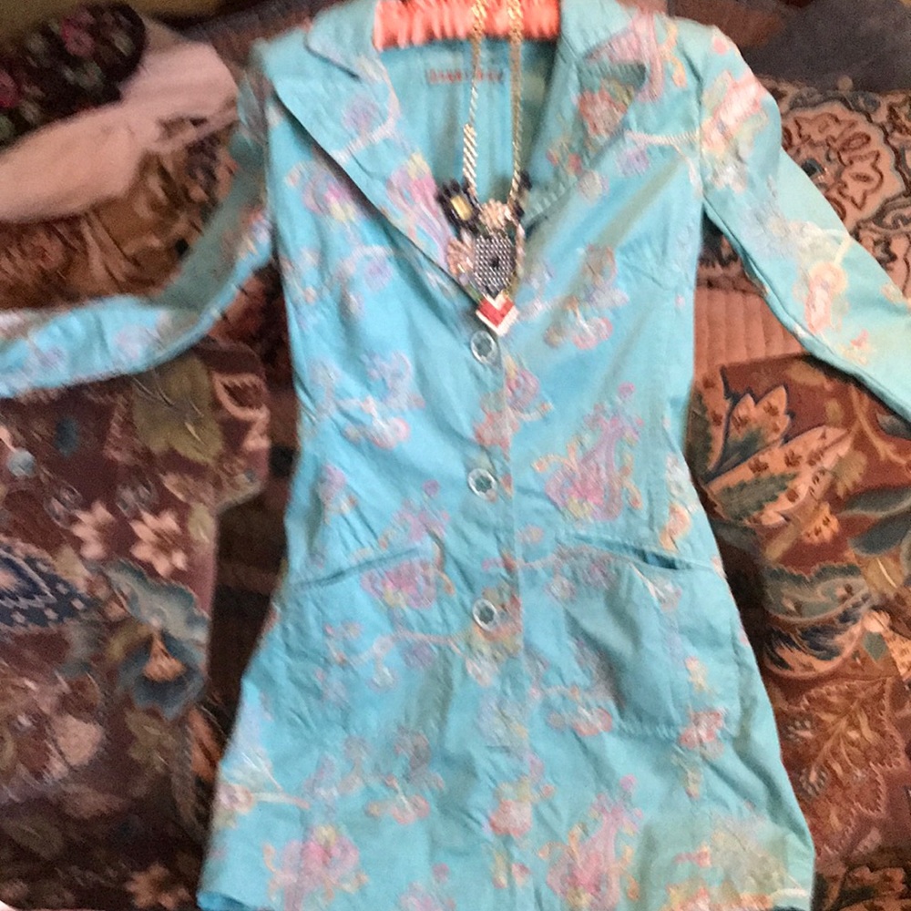 Johnny was teal embroidered coat sz s